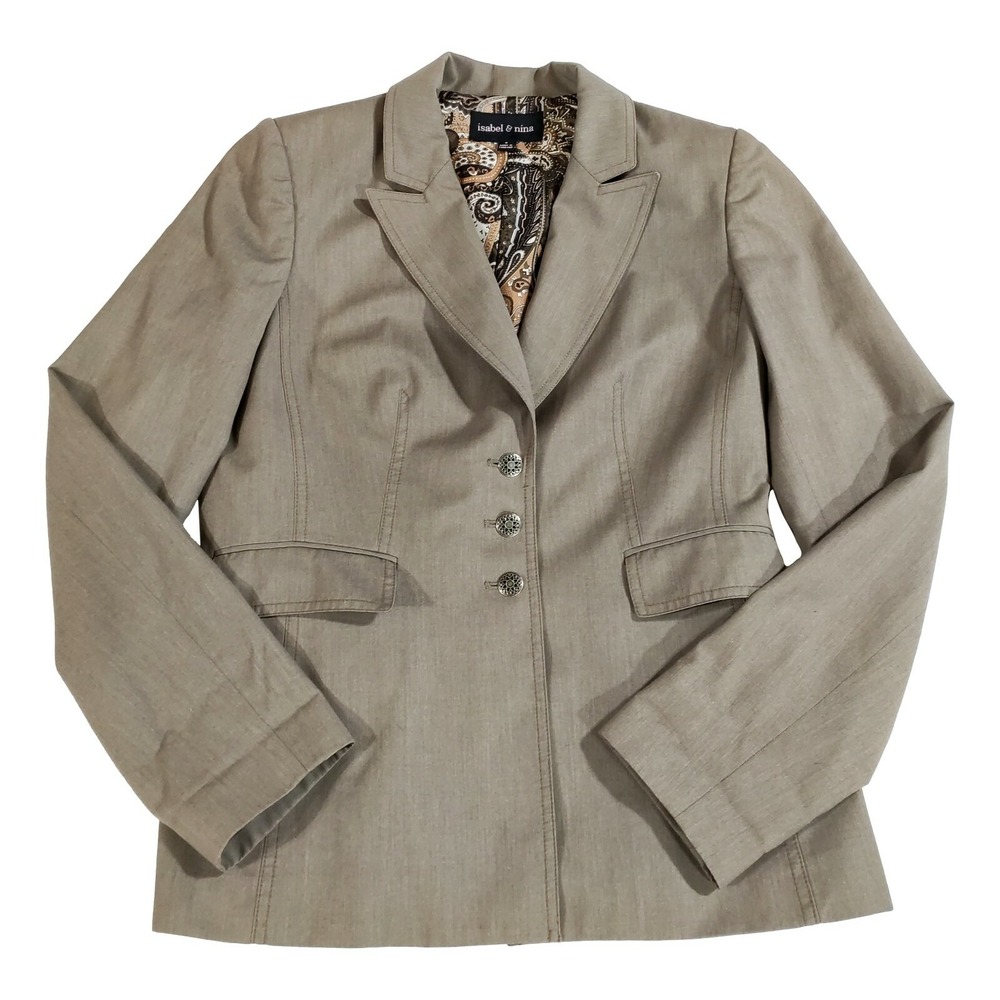 Isabel & Nina Blazer Size 8 Olive 3 Button Pockets Lined Women